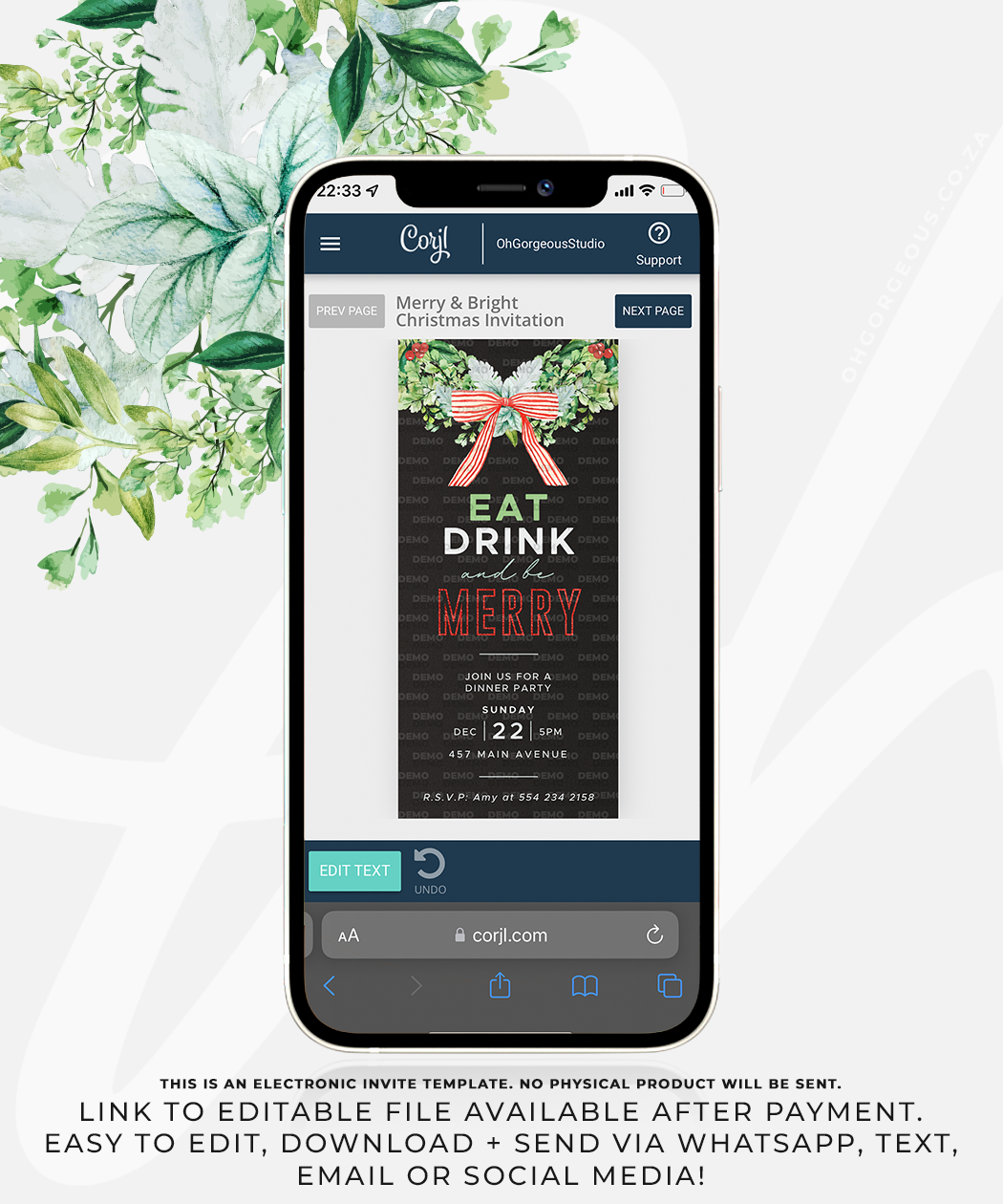 Oh Gorgeous Eat Drink & Be Merry Digital Invitation