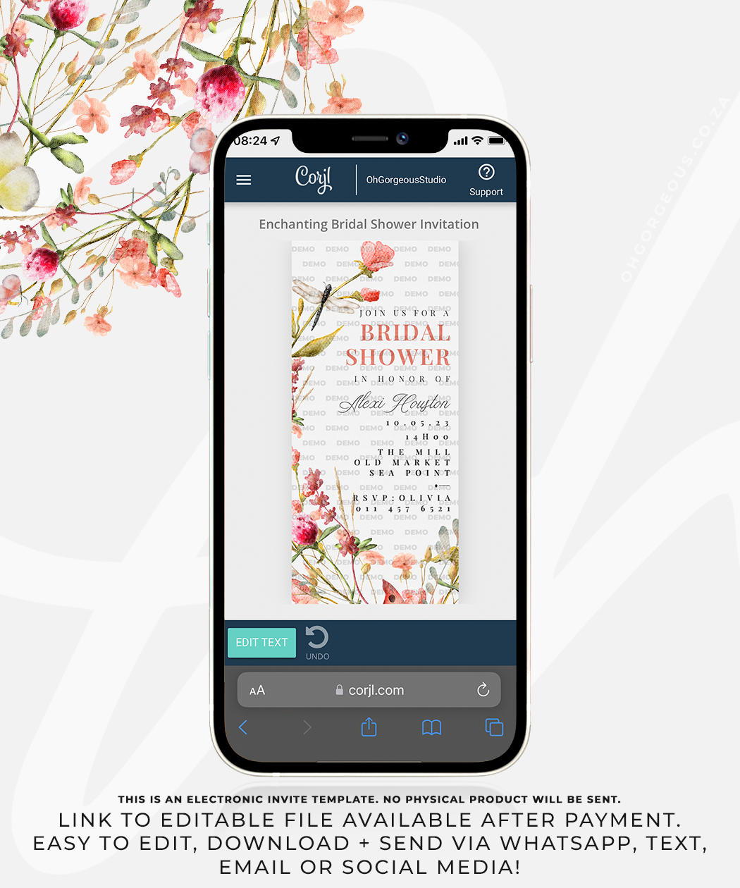 Enchanting Bridal Shower Electronic Invitation Template